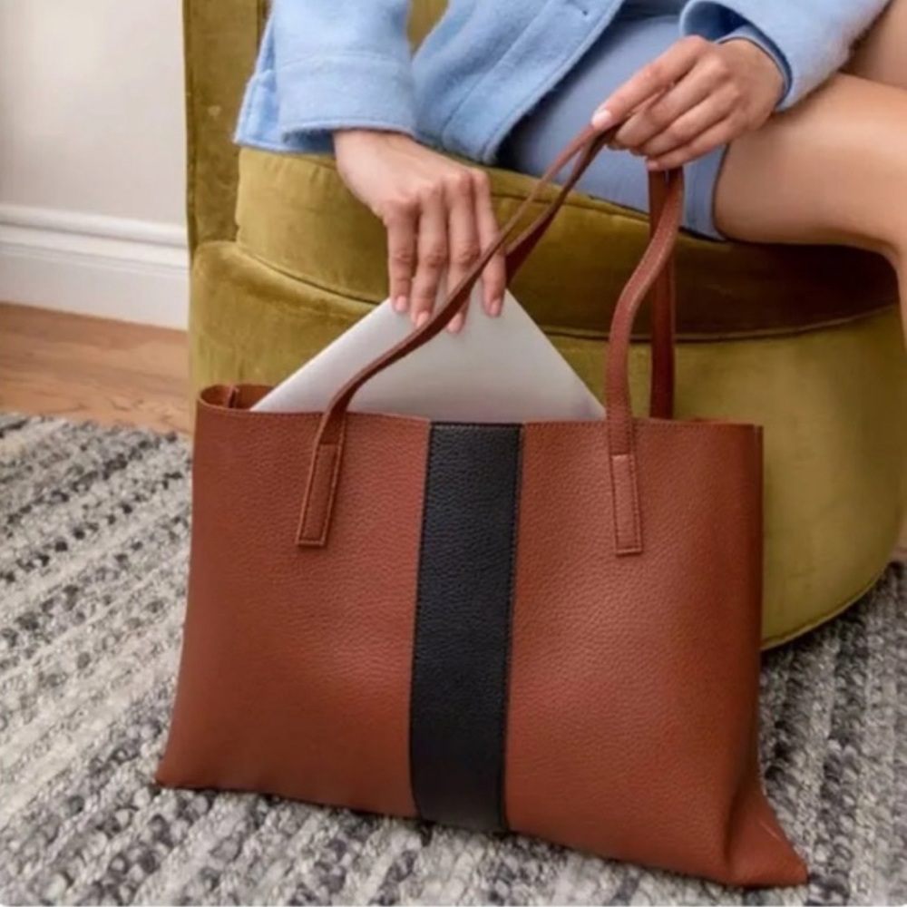 EUC Vince Camuto Vegan Leather Brown/Black Tote Bag Shoulder